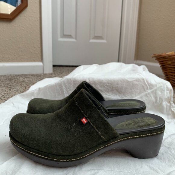 Ecco Danish Design Olive Gre Suede Slip-On Comfort Mule Clogs Women Size 8 EU 39 - Picture 1 of 3